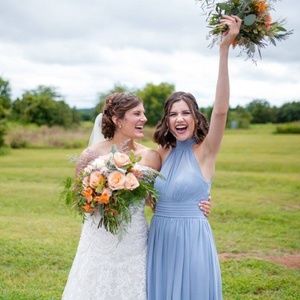 Elegant Dusty Blue Floor Length Bridesmaids Dress